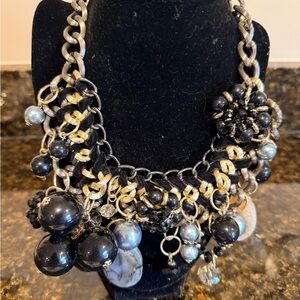 Black and Gold Clustered Bead Necklace